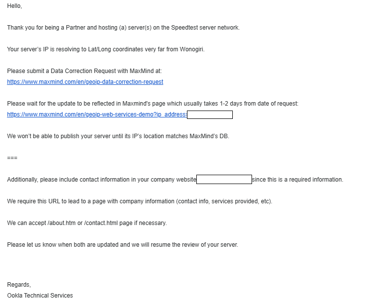 kendala submit ookla server lokasi ip